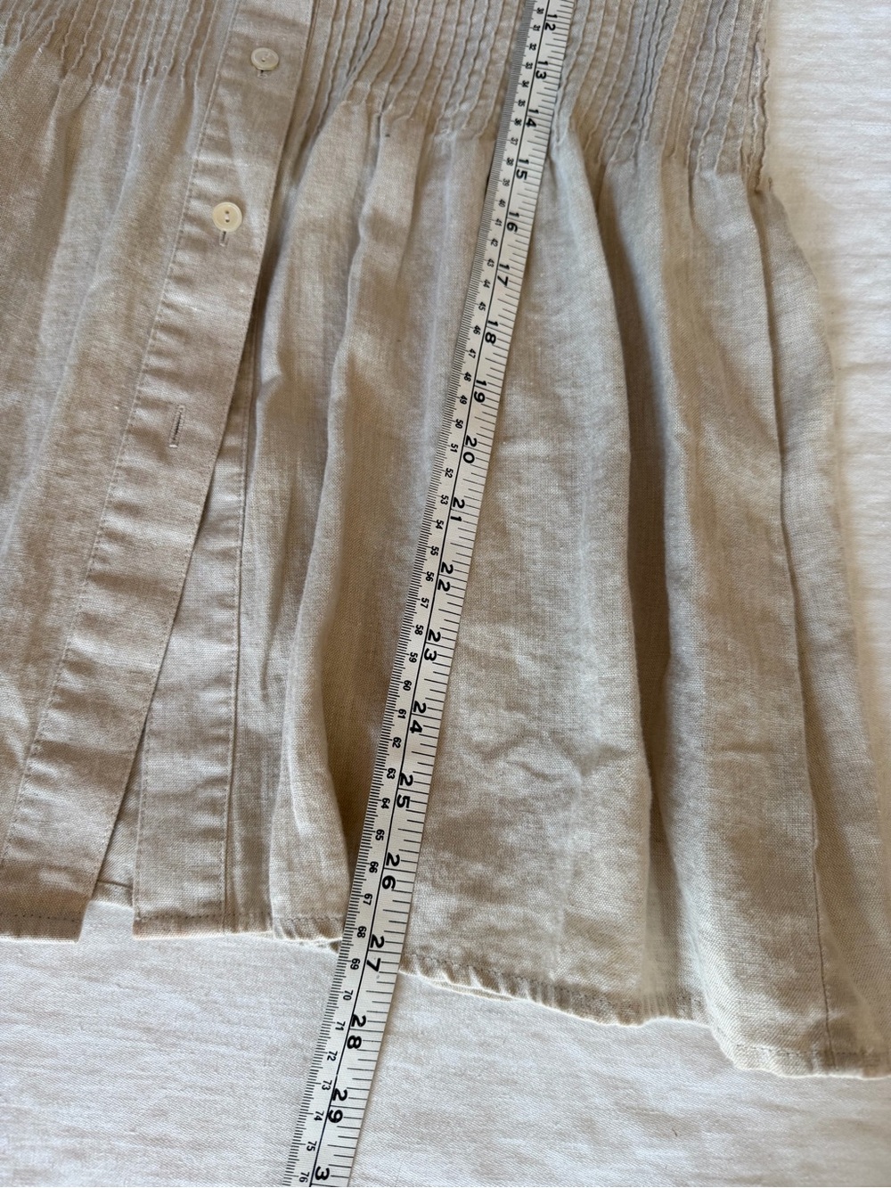 Women’s Kate Hill Linen Long Sleeve Vertical Pin Tuck Pleated Tan Blouse PXS - Picture 9 of 11